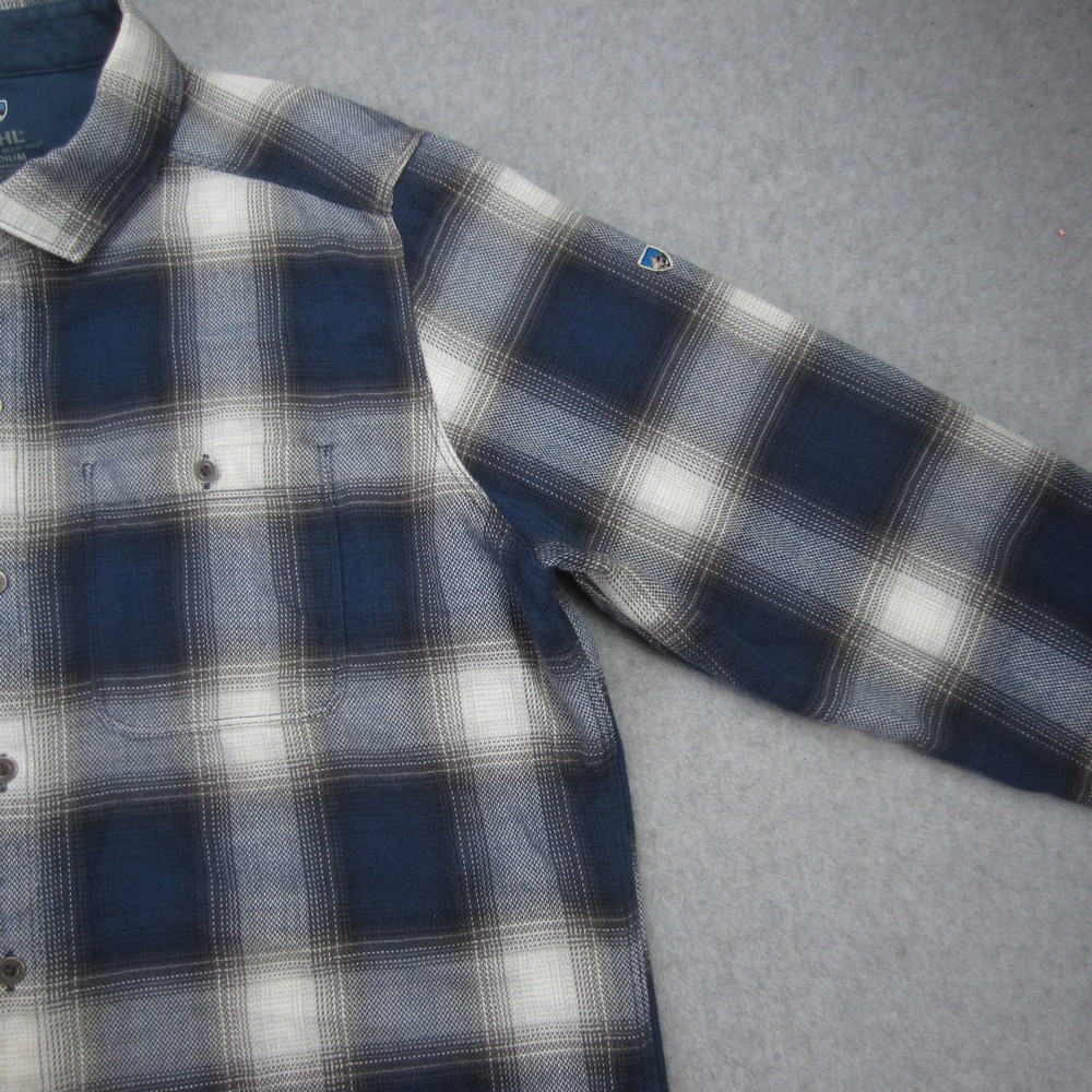 KUHL Shirt‎ Mens Medium Blue Plaid Flannel Button Up Cotton Tencel Blend - Picture 4 of 16